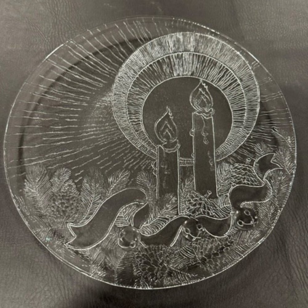 Etched glass holiday serving platter